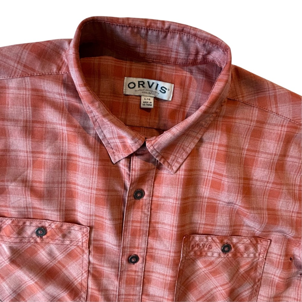 Orvis Classic Collection Mens Large Orange Plaid Short Sleeve Fishing Shirt - Picture 1 of 8